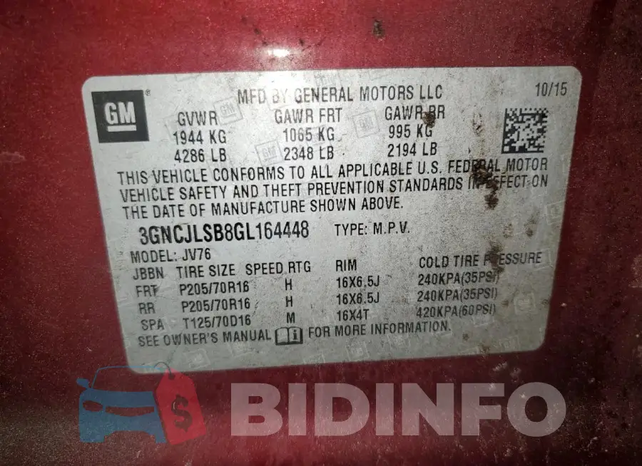 3GNCJLSB8GL164448 Photo# 14