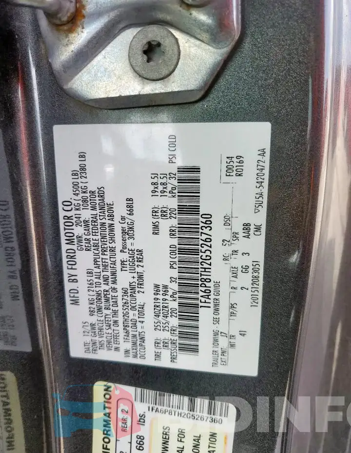 1FA6P8TH2G5267360 Photo# 12