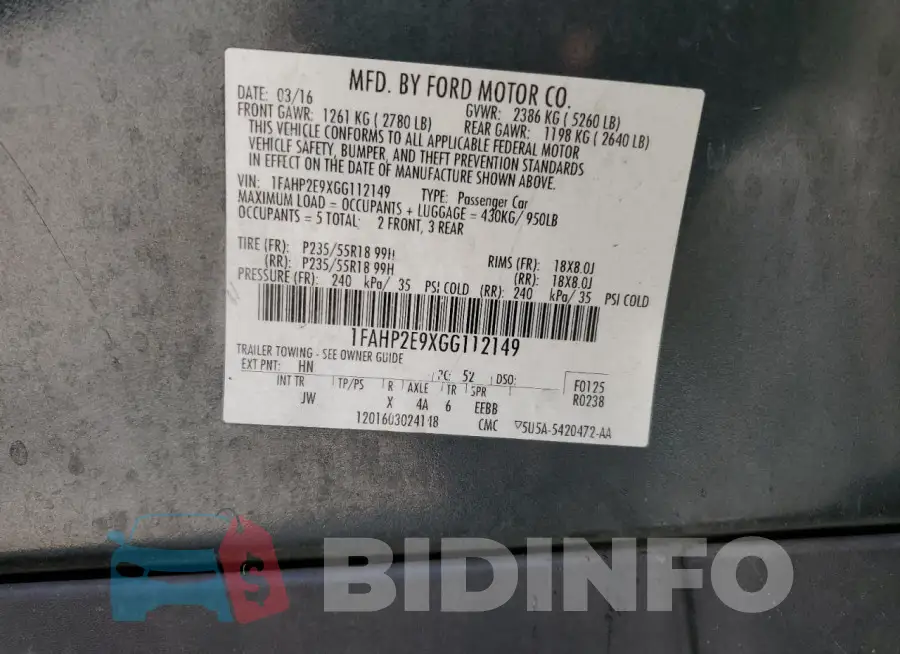 1FAHP2E9XGG112149 Photo# 12