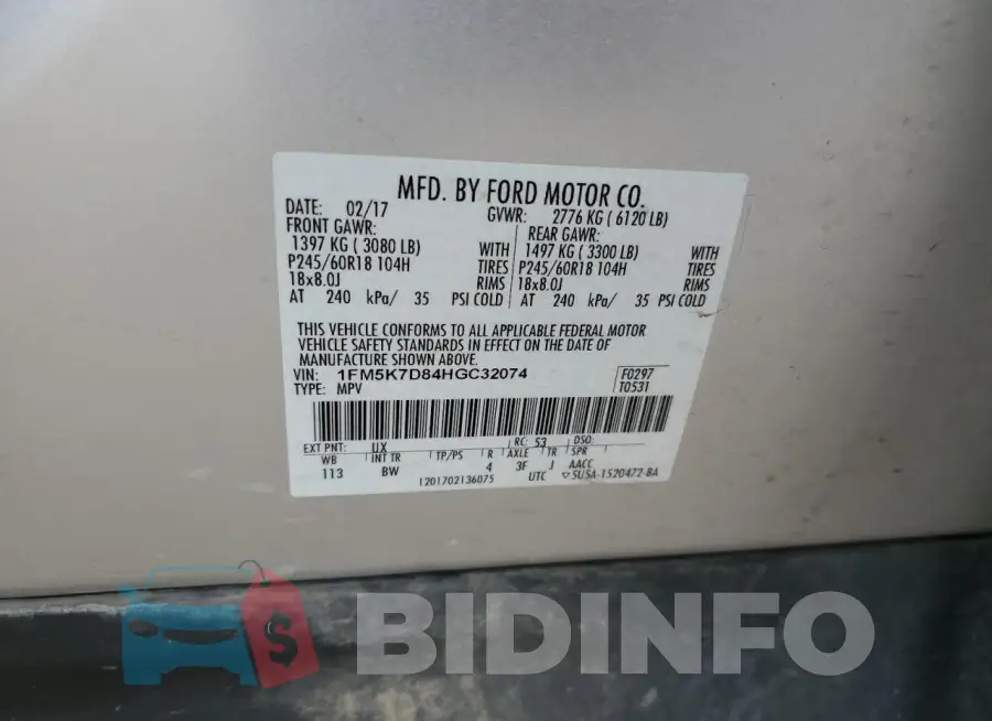 1FM5K7D84HGC32074 Photo# 13