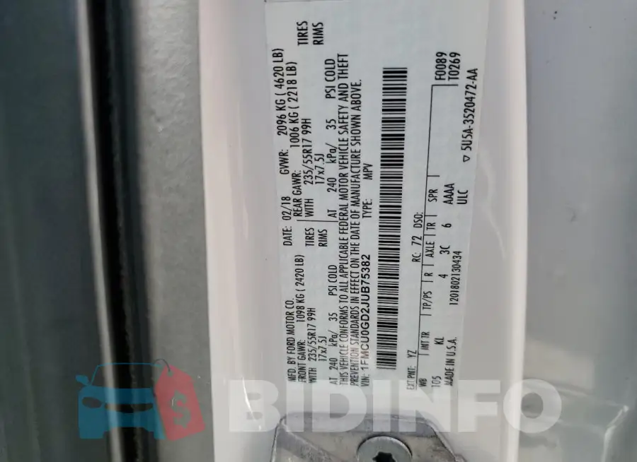 1FMCU0GD2JUB75382 Photo# 13