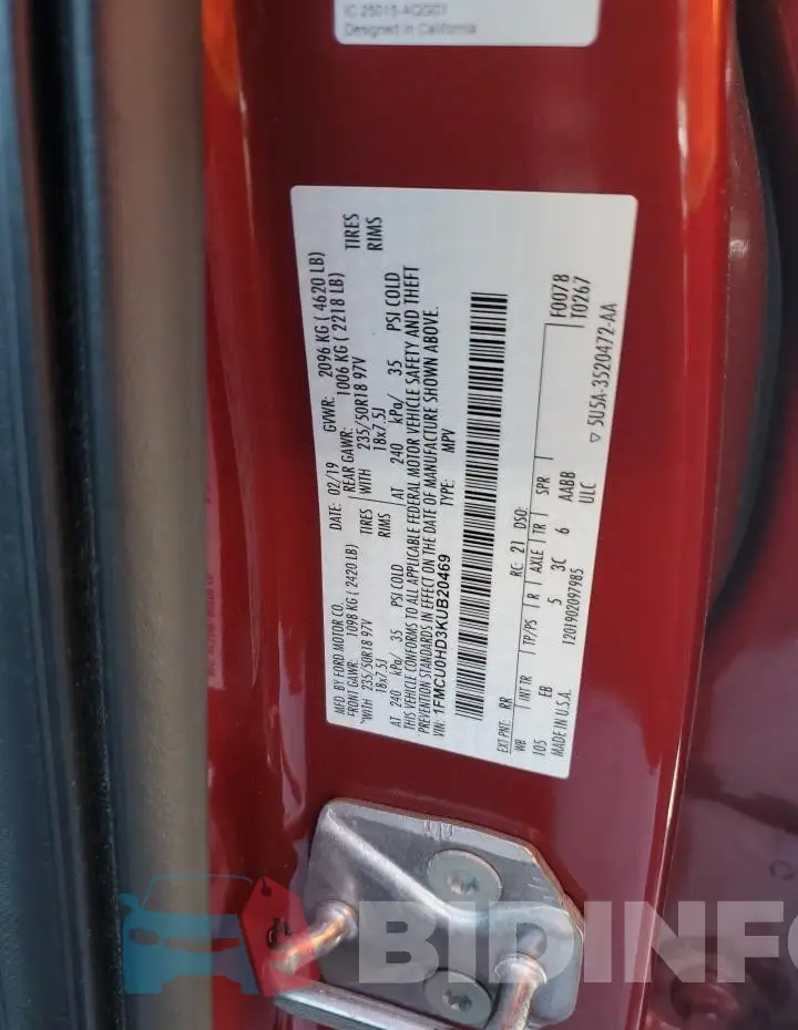 1FMCU0HD3KUB20469 Photo# 13