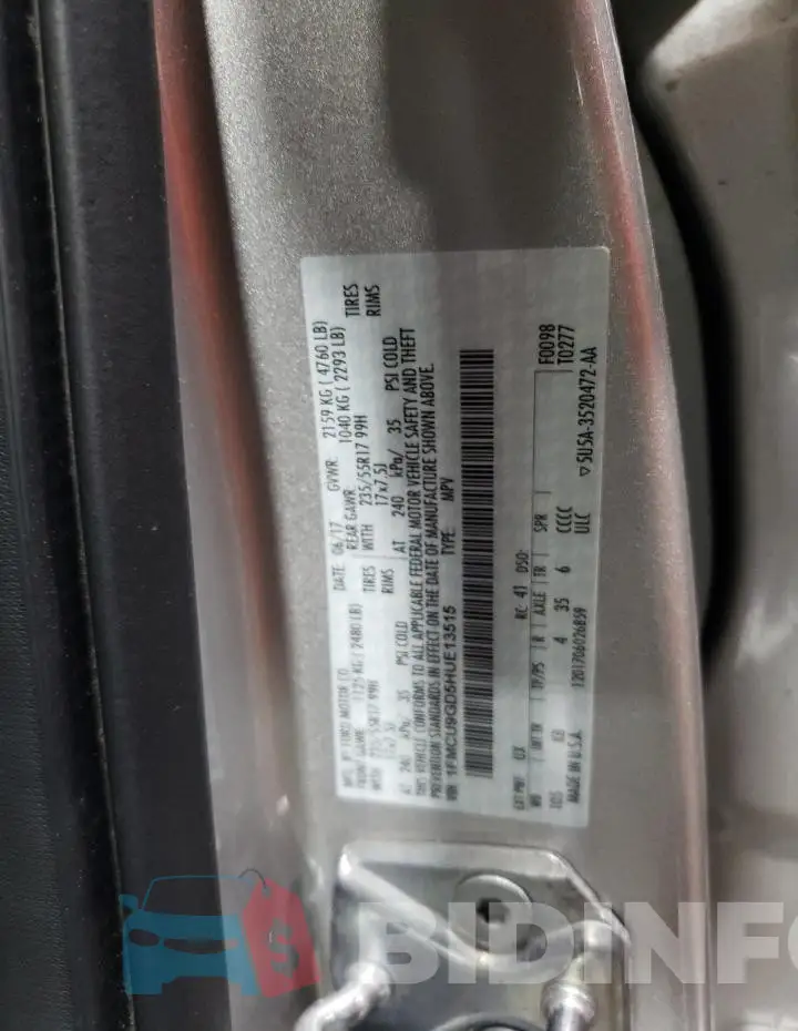 1FMCU9GD5HUE13515 Photo# 12