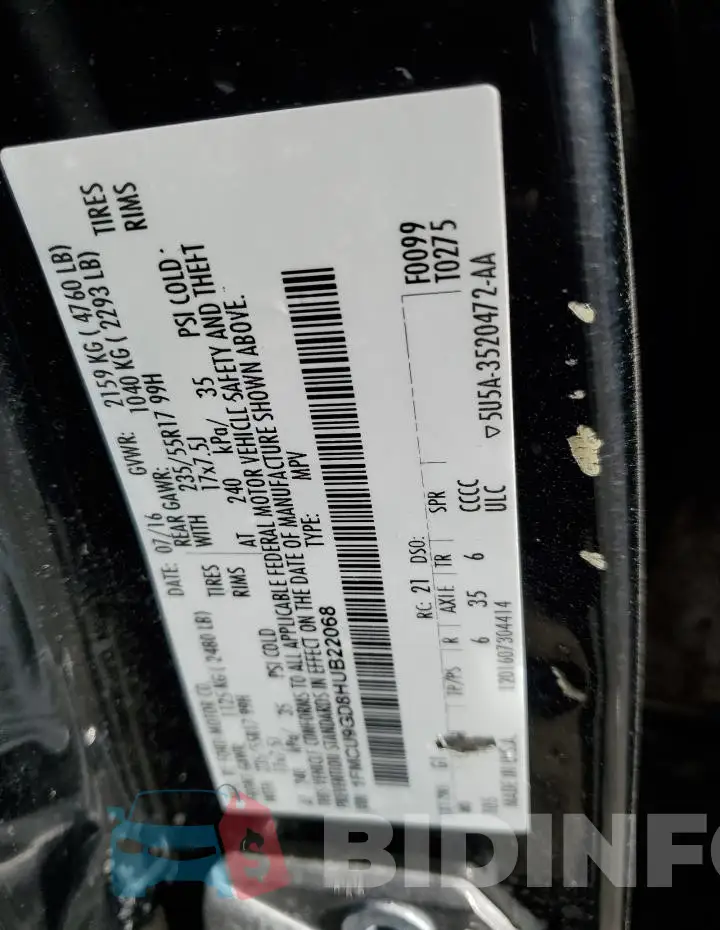 1FMCU9GD8HUB22068 Photo# 13