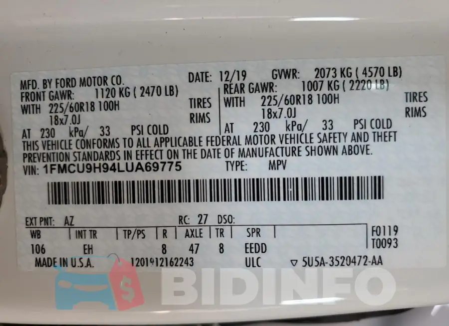 1FMCU9H94LUA69775 Photo# 13