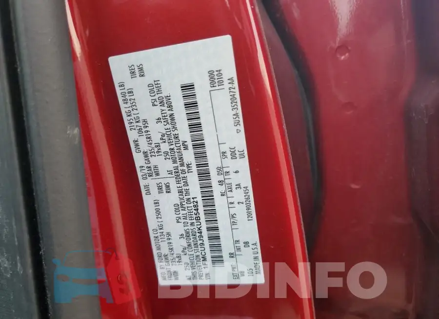 1FMCU9J94KUB54821 Photo# 13