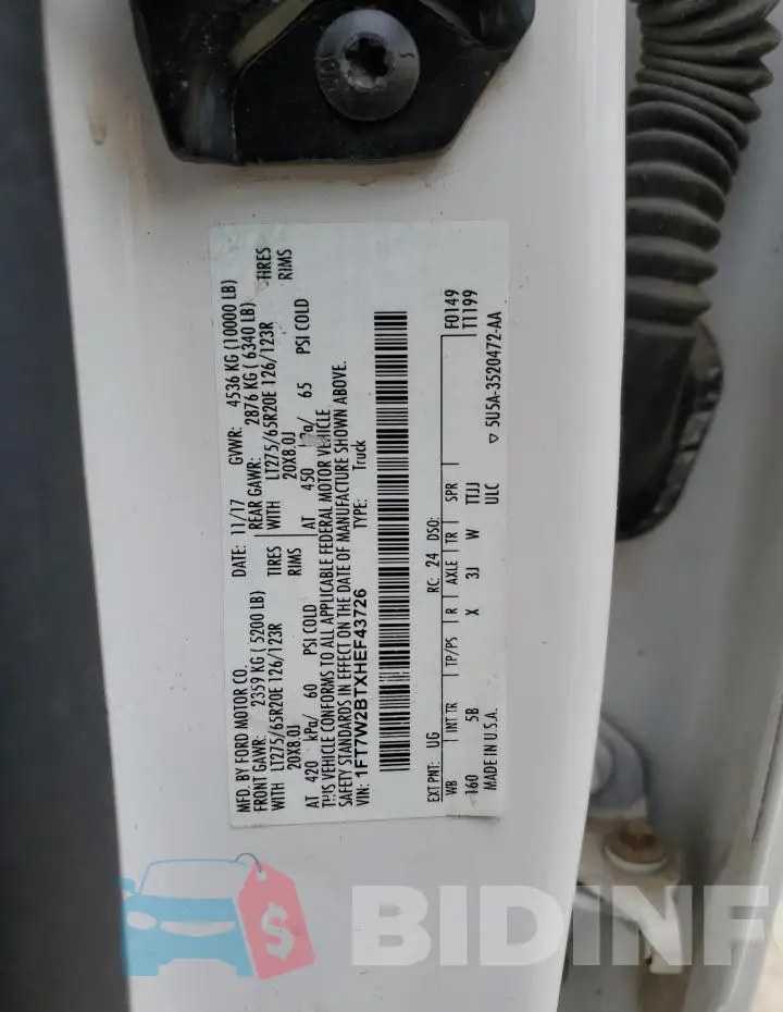 1FT7W2BTXHEF43726 Photo# 13