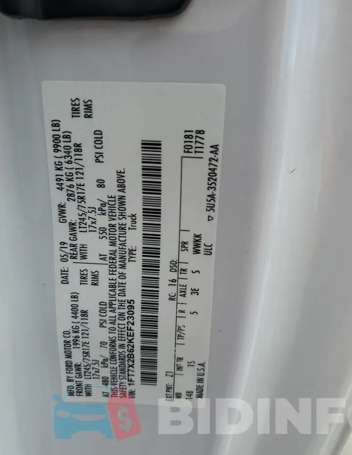 1FT7X2B62KEF23095 Photo# 12