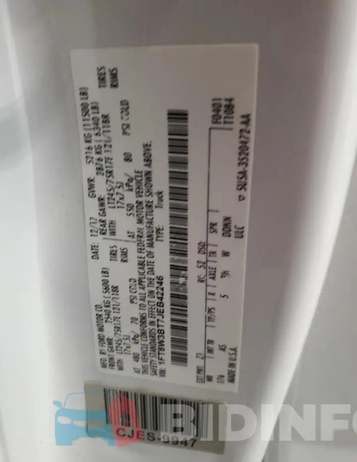 1FT8W3BT7JEB42246 Photo# 12