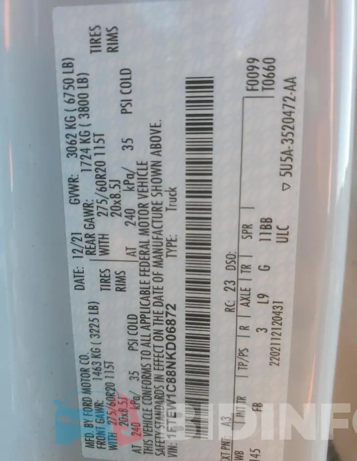 1FTEW1C88NKD06872 Photo# 12
