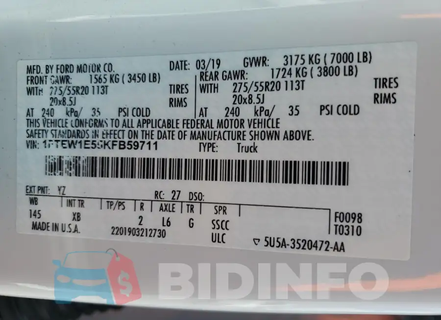 1FTEW1E55KFB59711 Photo# 13