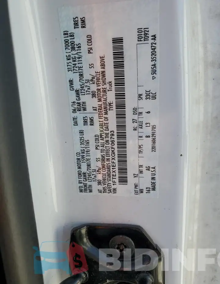 1FTEX1EFXGKF06793 Photo# 12