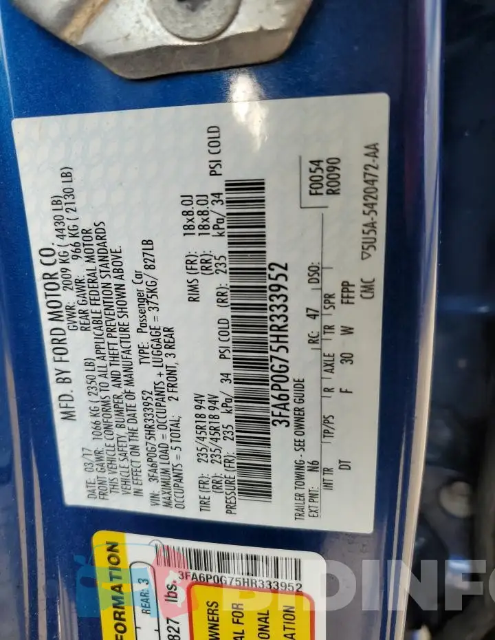 3FA6P0G75HR333952 Photo# 13