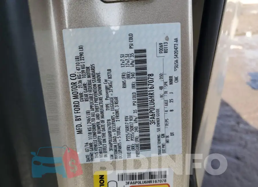 3FA6P0LU6HR167078 Photo# 12