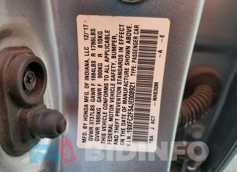 19XFC2F54JE008921 Photo# 12