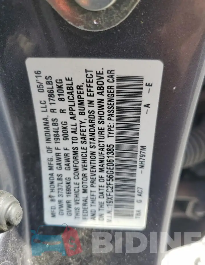 19XFC2F56GE061385 Photo# 12