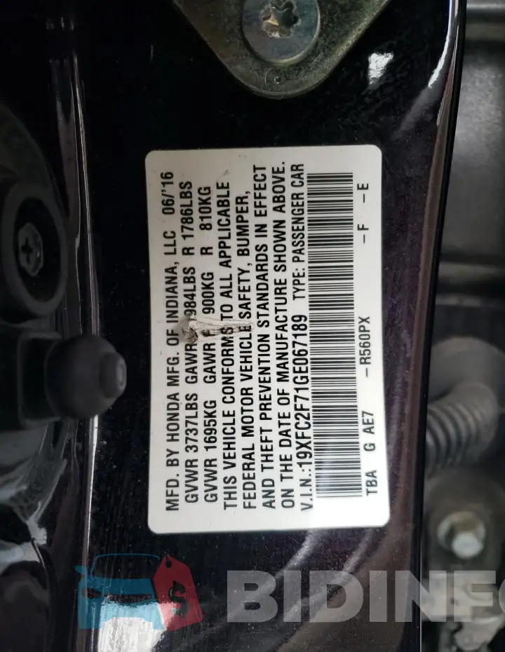 19XFC2F71GE067189 Photo# 12