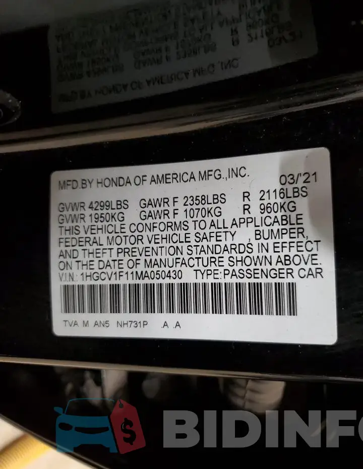 1HGCV1F11MA050430 Photo# 12