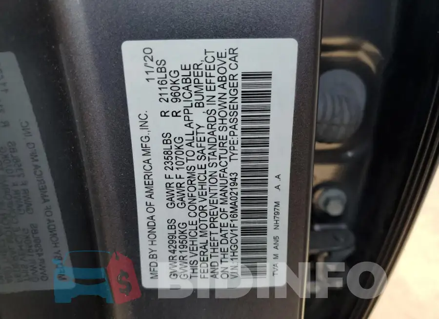 1HGCV1F16MA021943 Photo# 12