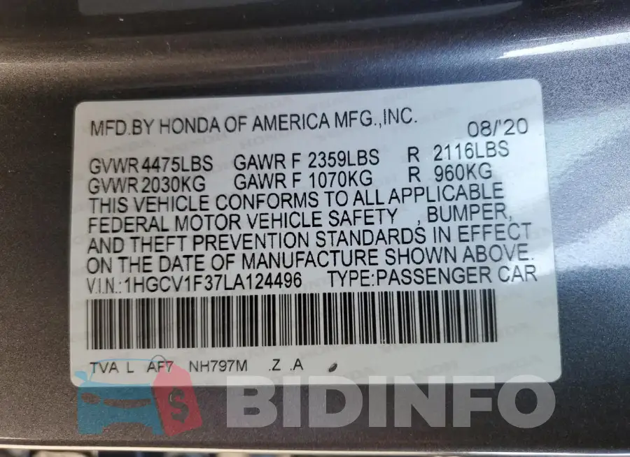 1HGCV1F37LA124496 Photo# 12