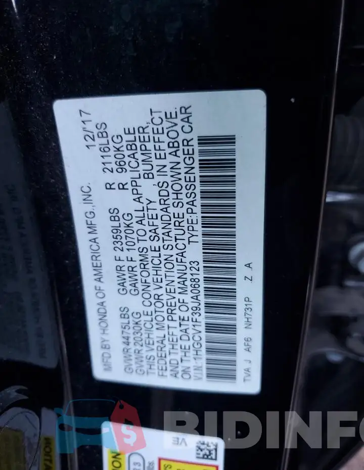 1HGCV1F39JA068123 Photo# 12