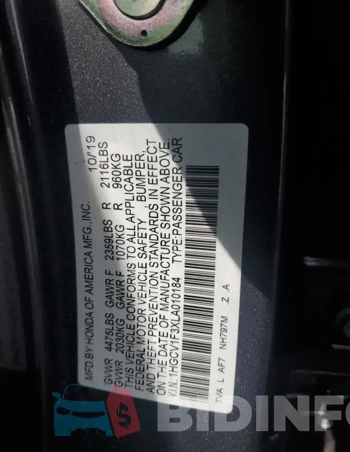 1HGCV1F3XLA010184 Photo# 13