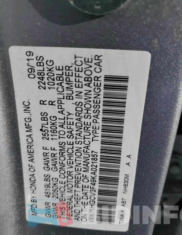 1HGCV3F49KA021857 Photo# 12