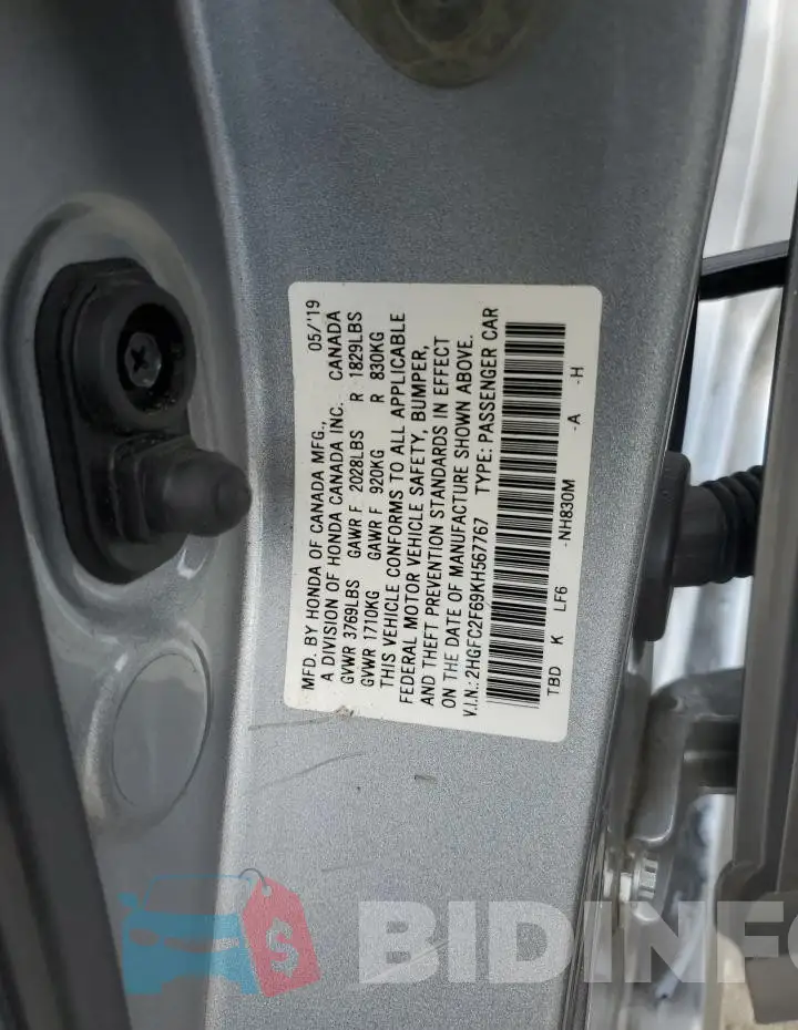 2HGFC2F69KH567767 Photo# 12