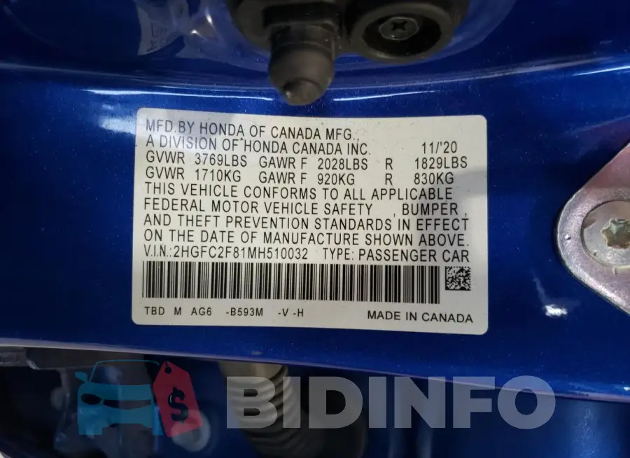 2HGFC2F81MH510032 Photo# 13