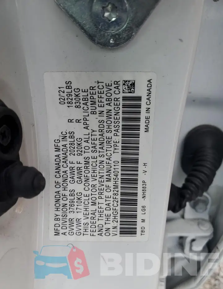 2HGFC2F82MH540110 Photo# 12