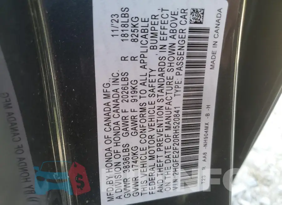 2HGFE2F20RH520841 Photo# 12