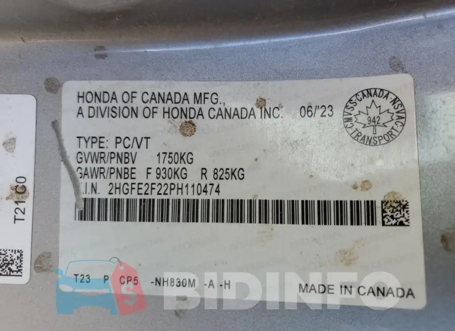 2HGFE2F22PH110474 Photo# 13