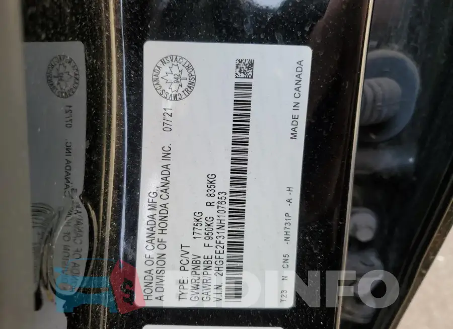 2HGFE2F31NH107653 Photo# 12