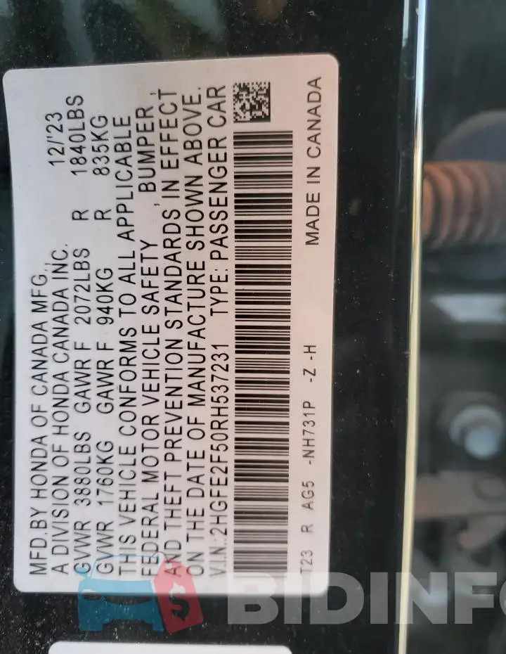2HGFE2F50RH537231 Photo# 12