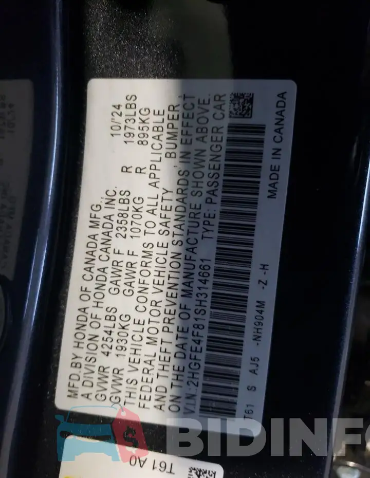 2HGFE4F81SH314661 Photo# 12