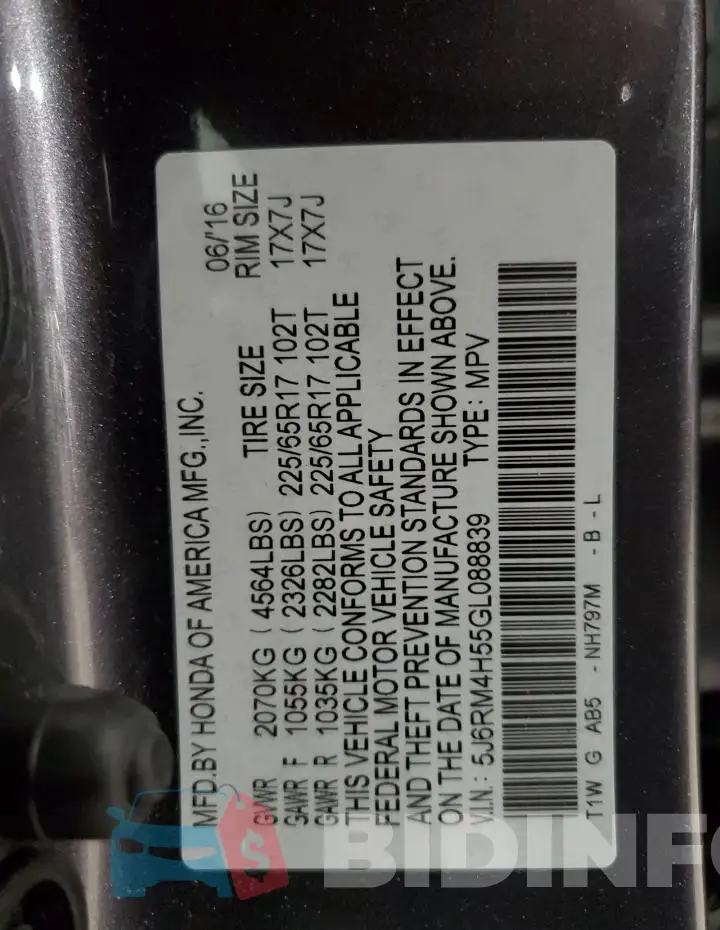 5J6RM4H55GL088839 Photo# 13