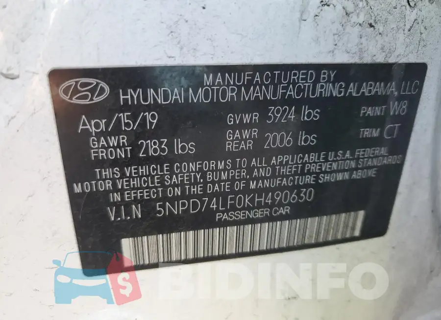 5NPD74LF0KH490630 Photo# 13