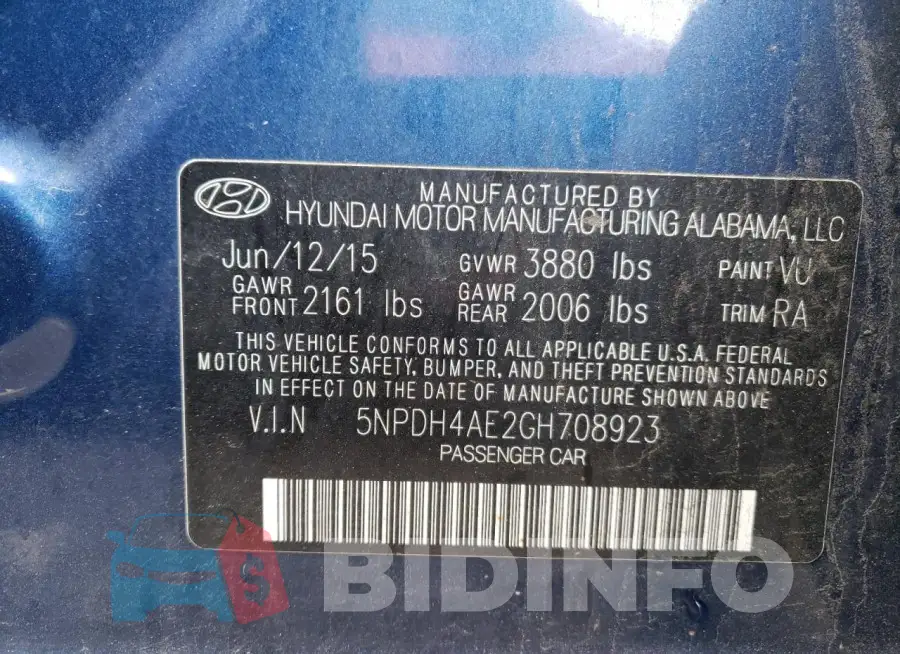 5NPDH4AE2GH708923 Photo# 13