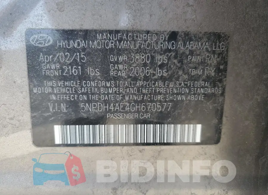 5NPDH4AE4GH670577 Photo# 12