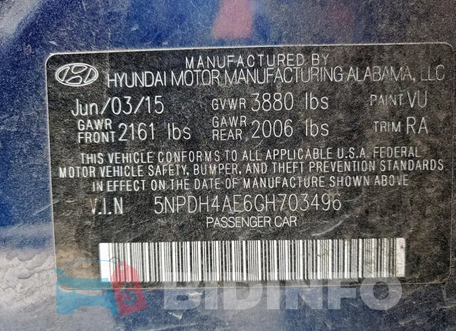 5NPDH4AE6GH703496 Photo# 12