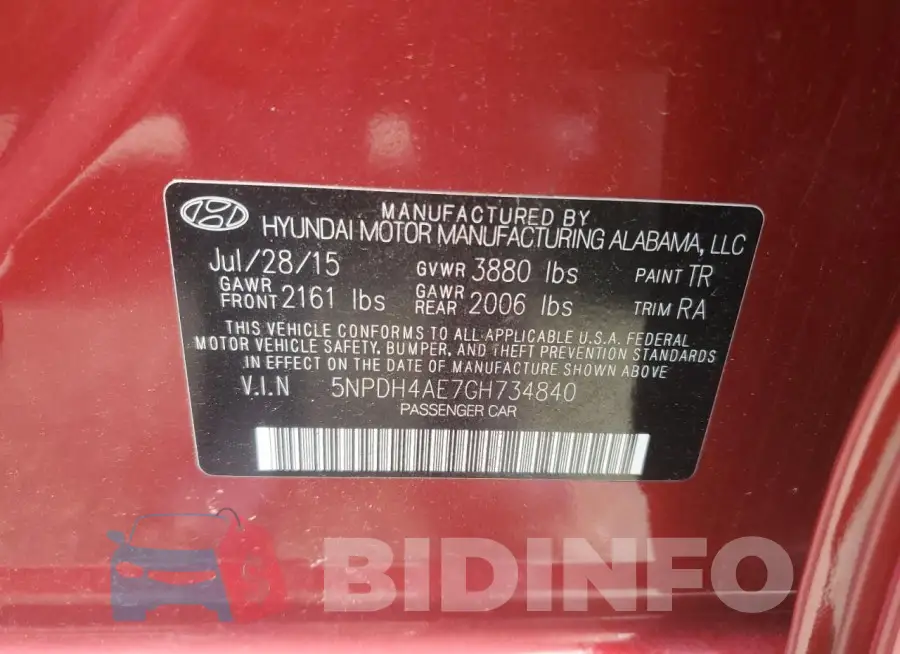 5NPDH4AE7GH734840 Photo# 12