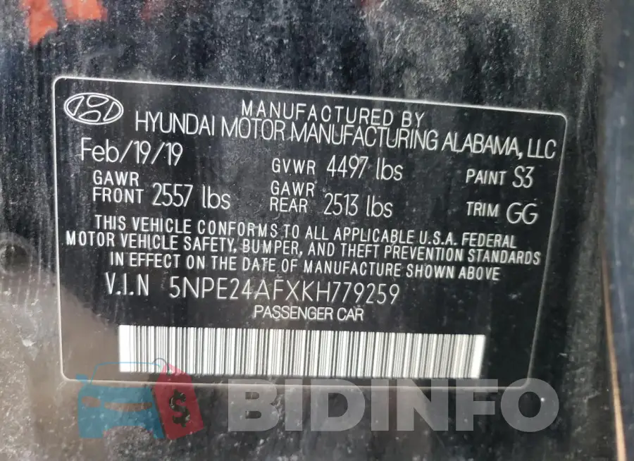 5NPE24AFXKH779259 Photo# 14