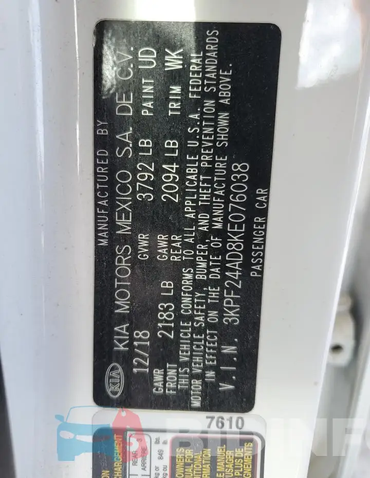 3KPF24AD8KE076038 Photo# 12