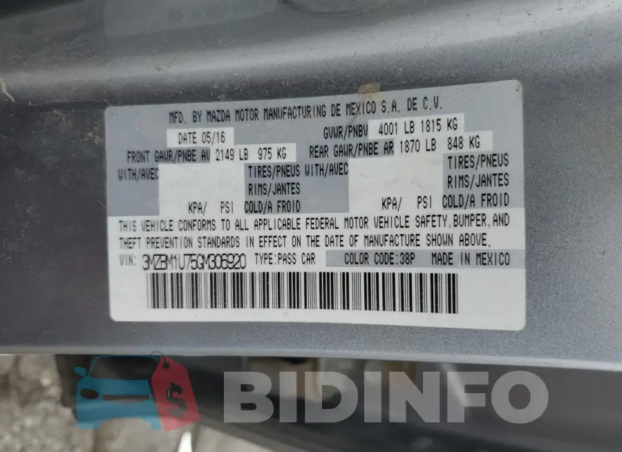 3MZBM1U75GM306920 Photo# 12