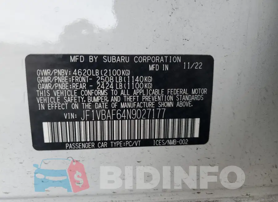 JF1VBAF64N9027177 Photo# 13