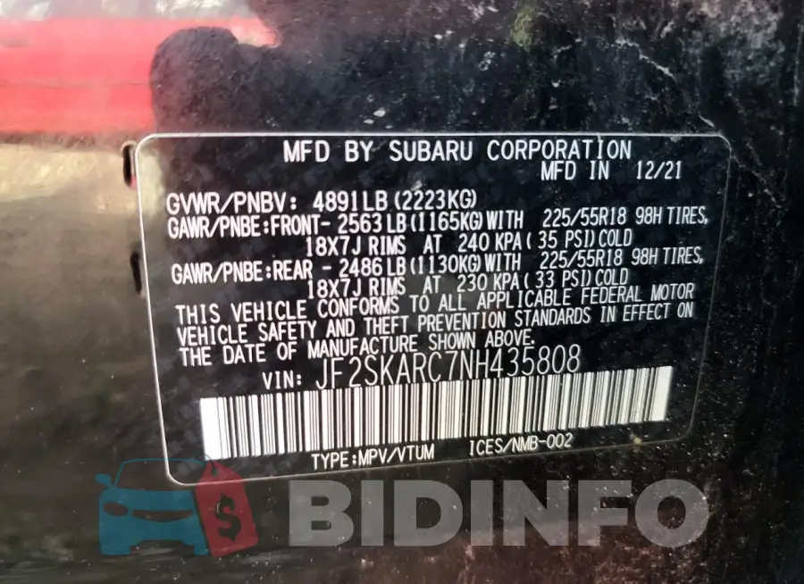 JF2SKARC7NH435808 Photo# 14