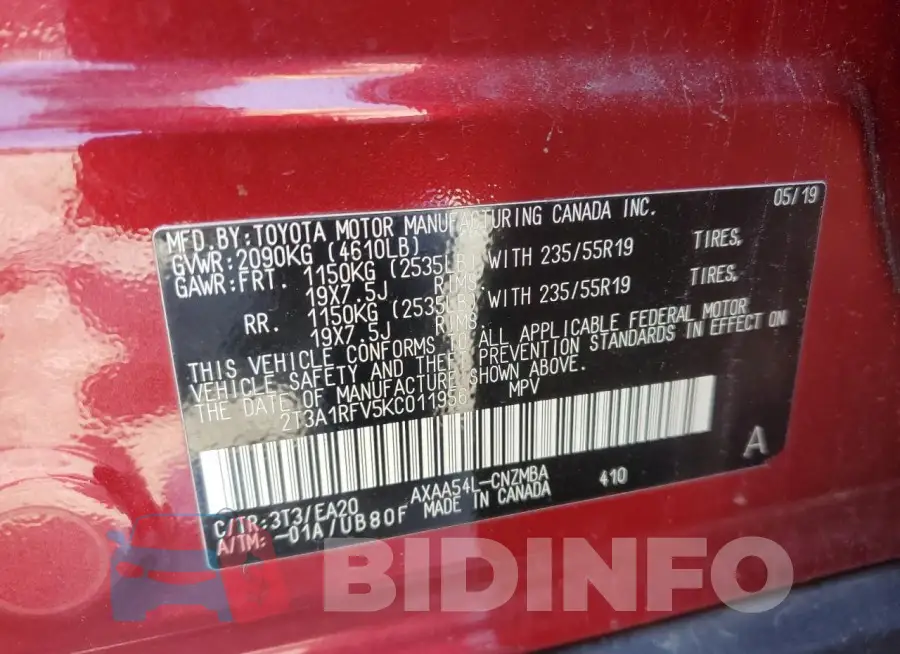2T3A1RFV5KC011956 Photo# 14