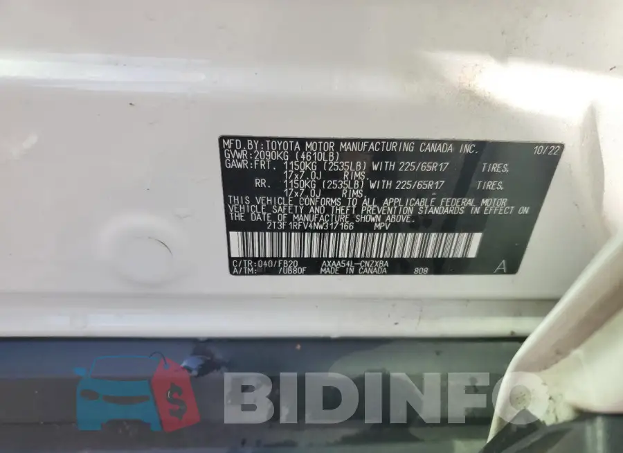 2T3F1RFV4NW317166 Photo# 13