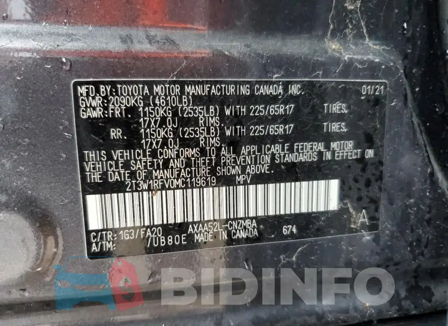 2T3W1RFV0MC119619 Photo# 14