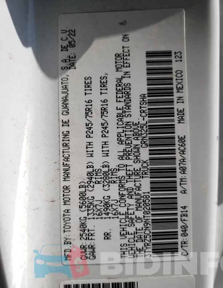 3TYRZ5CN9NT020581 Photo# 12